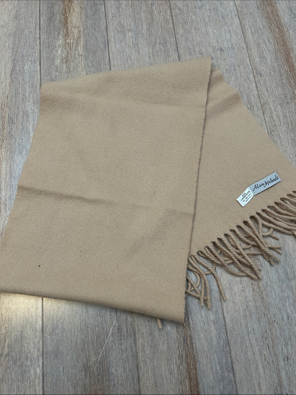 Alan Michael’s - 100% Lamb’s Wool Blue Women’s Tan Scarf w fringe made in Italy